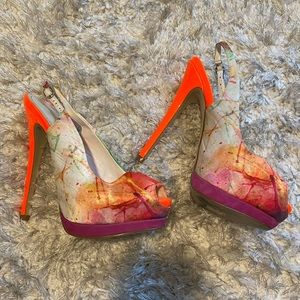 Neon high heel peep toe shoes
